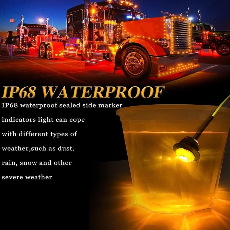 ALFU 20pcs (10pcs Amber + 10pcs Red) 3/4" Round LED Trailer Side Marker Clearance Lights Front Rear Signal Marker Indicators Tail Light Waterproof for Boat Lorry Truck Pickup Bus RV Car Bus Van - Image 4